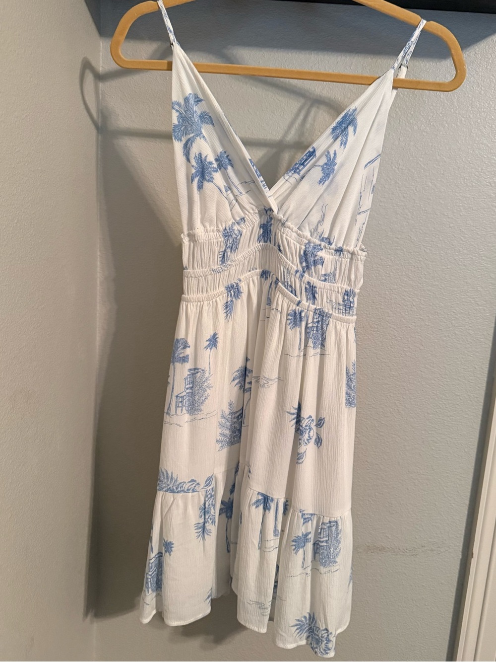 Ocean Drive White One-Piece Dress with Light Blue Tropical Print